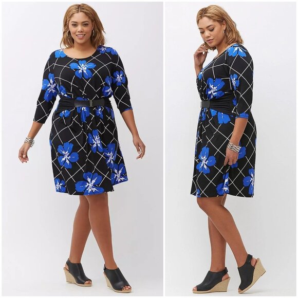 NWT LANE BRYANT Simply Chic Matte Jersey Dress Printed Floral Belted size 22/24 - Picture 1 of 16